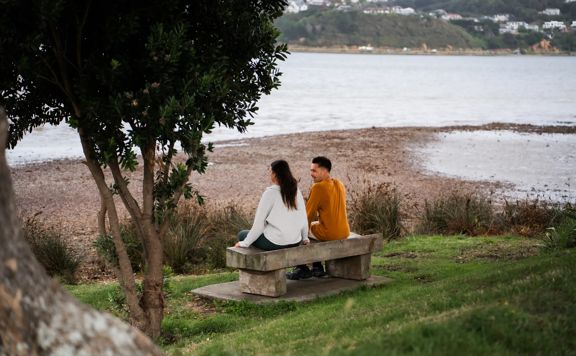 Bench seat on Te Ara Piko overlooking the inlet.