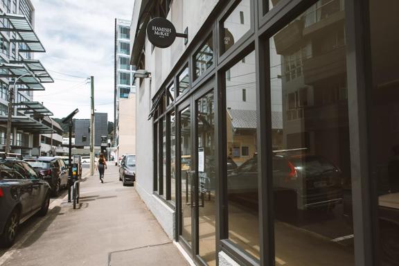 The storefront of Hamish McKay, an art gallery located in Te Aro, Wellington. 