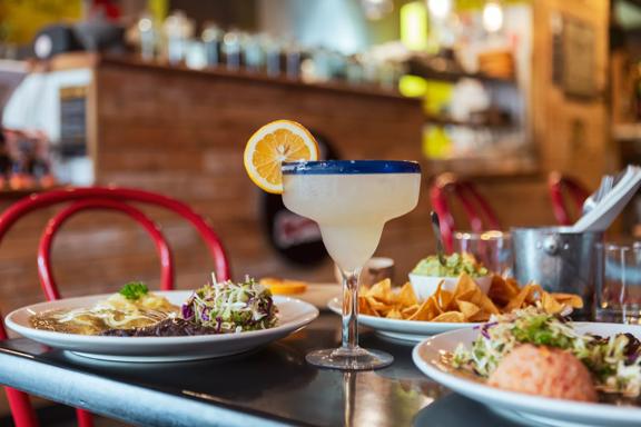  A frozen lime margarita and three Mexican dishes are on a table at Viva Mexico, a restaurant on Jackson Street in Petone, Lower Hutt, Wellington.