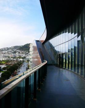 The screen location of Tākina, the large convention centre with unique designs and large open industrial feeling spaces.