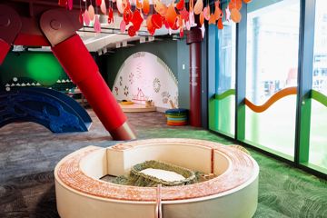 A circular seat in a childrens' playroom at Capital E in Wellington