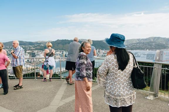 People atop Mount Victoria looking over Wellington.