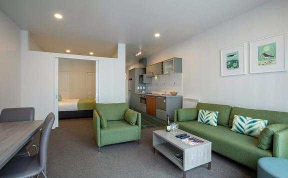 An apartment suite at Quest Atrium The Terrace, a four-star hotel located in Wellington Central.