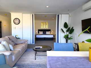Interior view of U Residence hotel looking from the lounge towards the bedroom