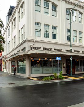 The exterior of Floriditas, a restaurant located on Cuba Street in Te Aro, Wellington.