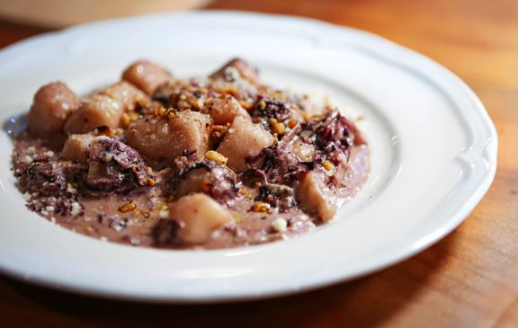 A plate of gnocchi on a white plate at Cicio Cacio, an Italian restaurant in Newtown, Wellington.
