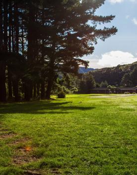 Camp Wainuiomata screen location. Has several buildings and is surrounded by forest and bush.