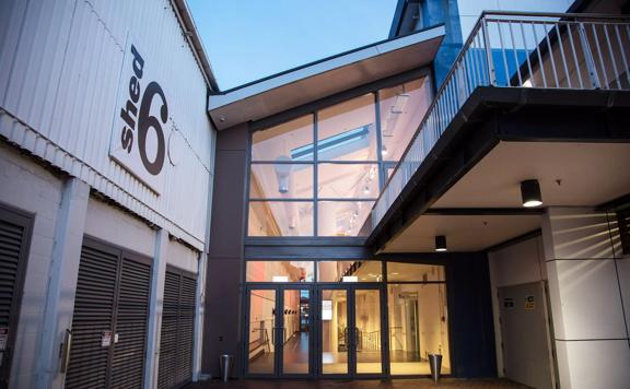 The entrance to Shed 6, a performance venue on the waterfront in Wellington, New Zealand.