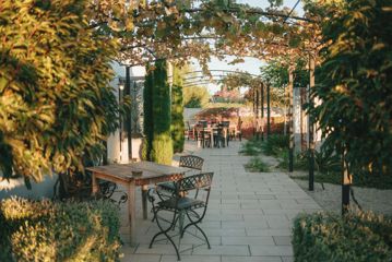 Outdoor courtyard area at Poppies, Martinborough