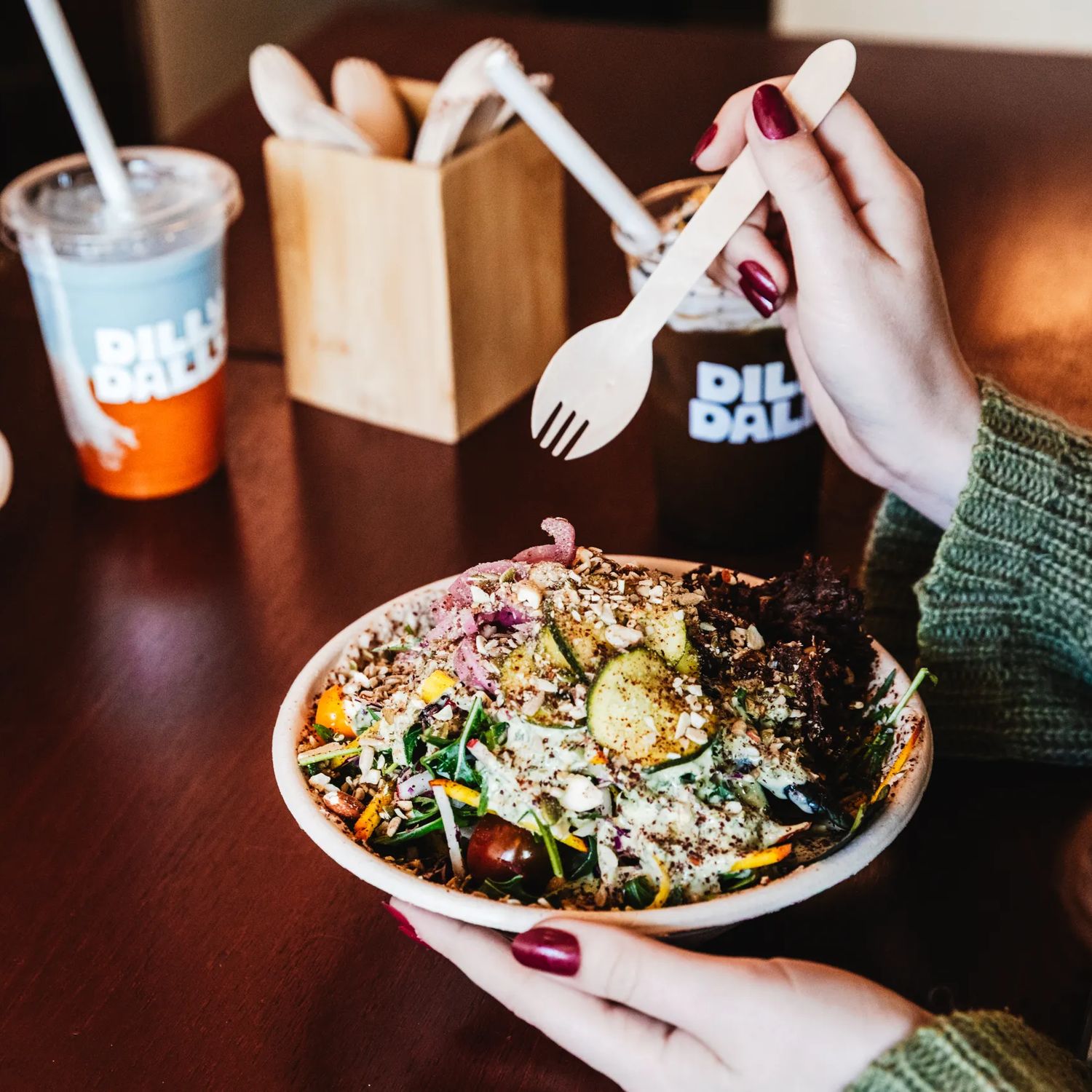 Salad packed full of fresh ingredients at Dilly Dally