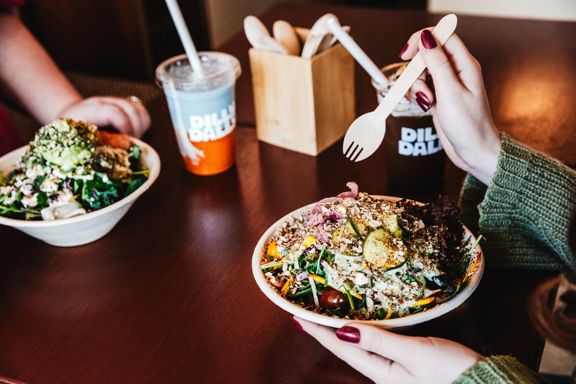 Salad packed full of fresh ingredients at Dilly Dally