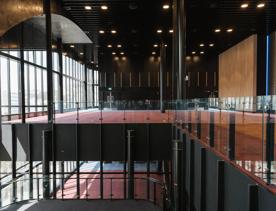 The screen location of Tākina, the large convention centre with unique designs and large open industrial feeling spaces.