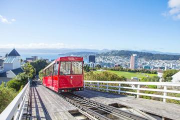 View of Wellington Cable Car and Wellington city from the Kelburn Lookout.