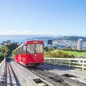 View of Wellington Cable Car and Wellington city from the Kelburn Lookout.