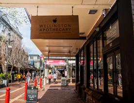 The exterior of Wellington Apothecary, a health and wellness store located on Cuba Street in Te Aro, Wellington.