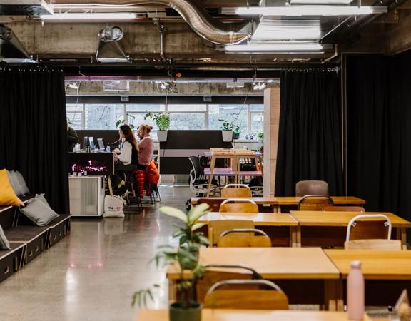 The interior of Two/fiftyseven is a climate-positive coworking and events space located on Willis Street in Wellington Central.