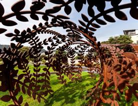 Looking into the Belgium memorial at Pukeahu National War Memorial Park, a Bronze wreath that you can walk through.