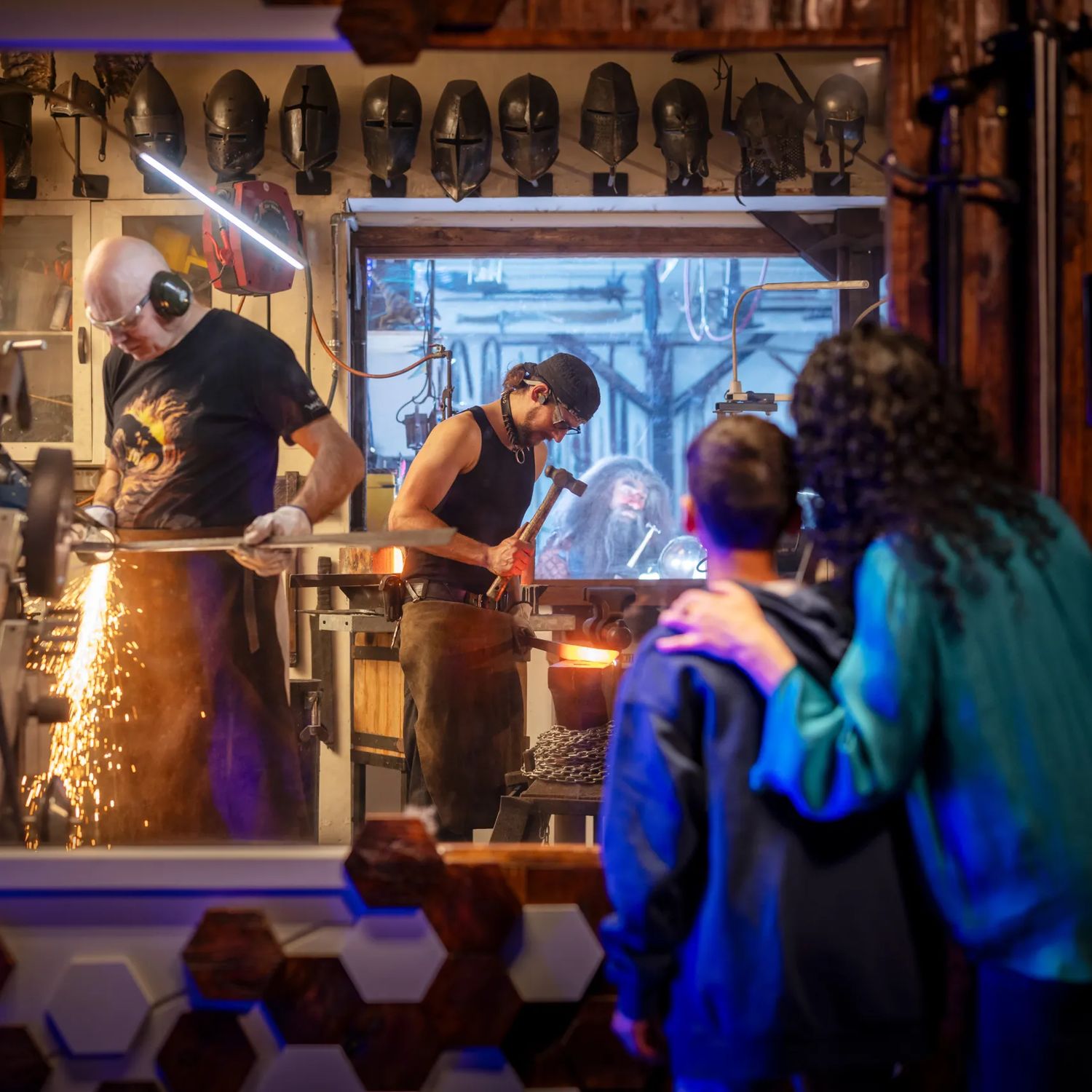 People welding propr at the Wētā Workshops.