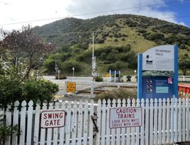 Escarpment Track train crossing at Paekakariki Village.