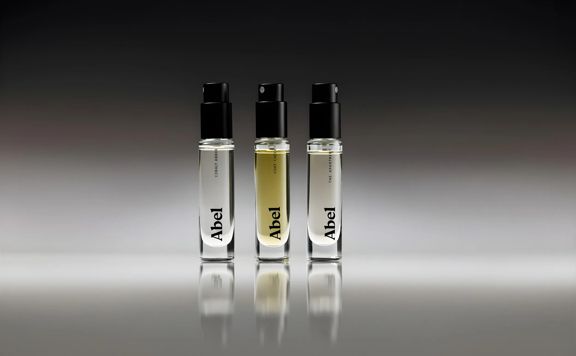 Three of Abel's perfume mini fragrances lined up