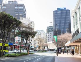 Lambton Quay, between Brandon Street and Johnston Street, in front of the David Jones Building in Wellington Central.