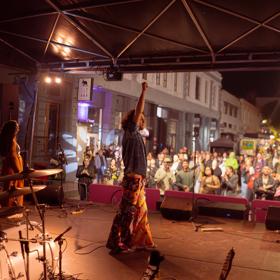 Skram, a Wellington-based pop group, performs at Courtenay Carnival.