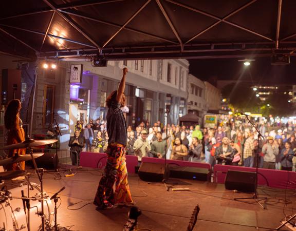 Skram, a Wellington-based pop group, performs at Courtenay Carnival.