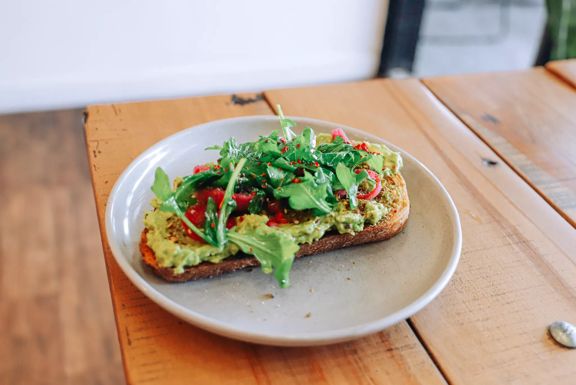 A close-up of avocado toast served at Local Authority in Porirua.