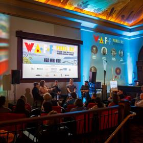 People gather for a panel discussion at the Wellington Animation Film Festival.