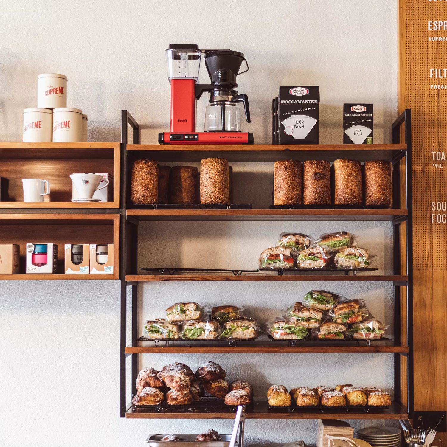 Food and jars on shelves inside Customs on Ghuznee street.