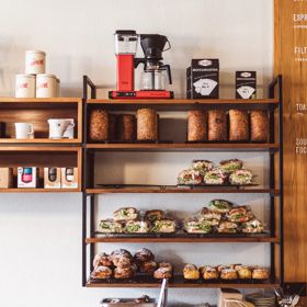Food and jars on shelves inside Customs on Ghuznee street.