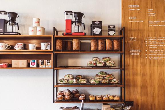 Food and jars on shelves inside Customs on Ghuznee street.