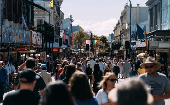 Wellington's Cuba Street is filled with people attending the CubaDupa annual street festival.
