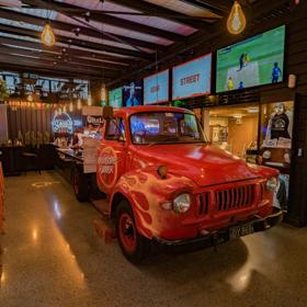 The vintage car themed interior of Gear Street Union Lower Hutt.
