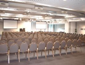 Looking at the 560 chairs facing the projectors inside the Oceania room of Te Papa.