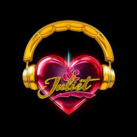 The & Juliet musical campaign imagery is a shiny red heart wearing golden headphones.