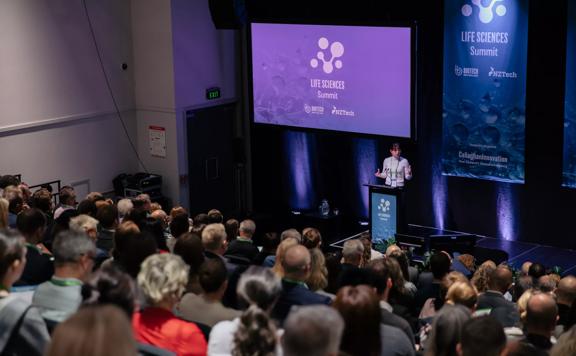 A presentation at the Lie Science Summit at Shed 6 located on Queens Wharf in Wellington Central.