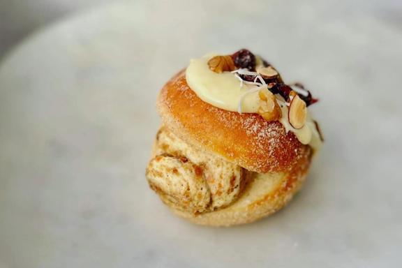 A small sweet treat topped with almonds and sugar at the Dough Bakery in Upper Hutt.