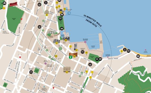 Illustrated city map of Wellington city centre.