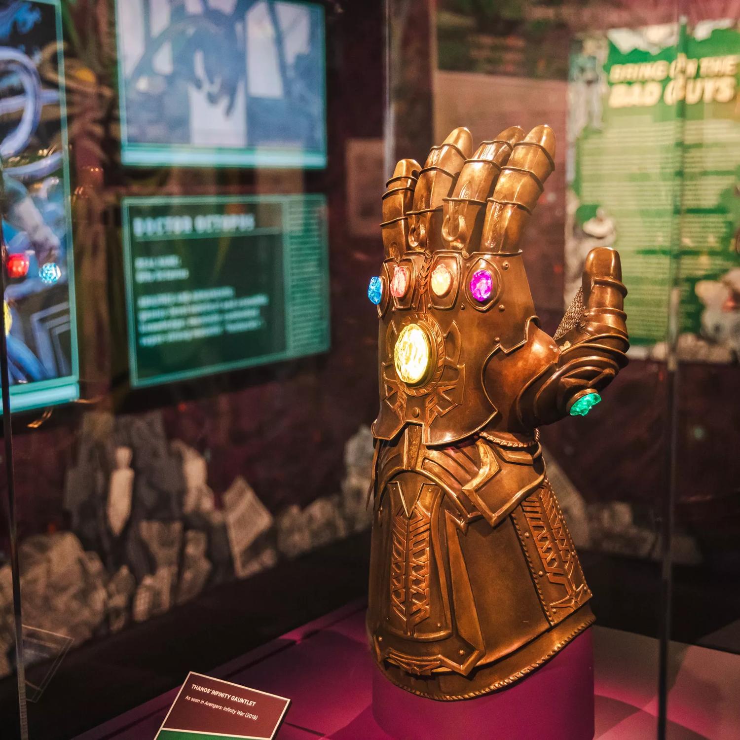 The Infinity Gauntlet on display at Marvel Earth's Mightiest Exhibition. 