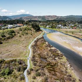 A drone shot of Waikanae Estuary Track.