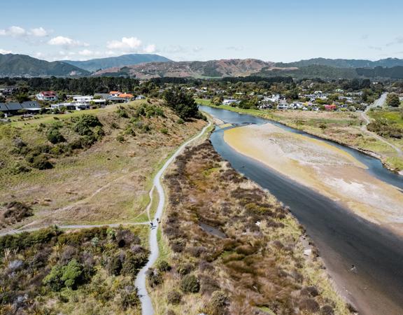 A drone shot of Waikanae Estuary Track.