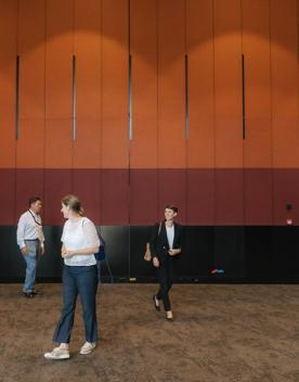 The screen location of Tākina, the large convention centre with unique designs and large open industrial feeling spaces.