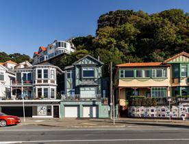 The well-known, colourful Victorian-style houses located on Oriental Bay Parade in Wellington.