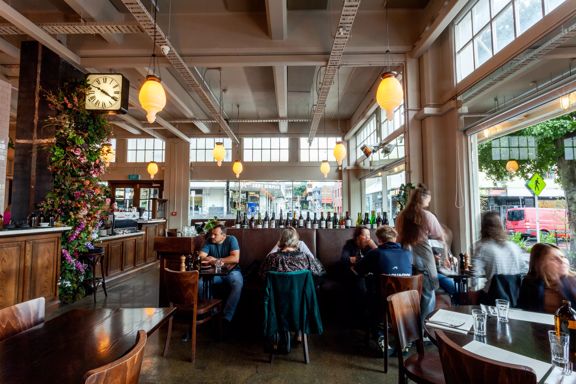 People dining inside Floriditas, a restaurant on Cuba Street in Te Aro Wellington.
