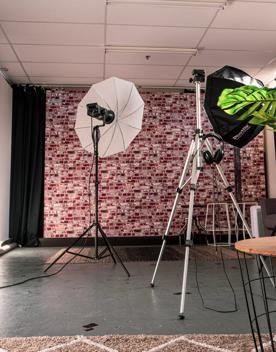 A photo shoot setup inside the Strictly Savvy office, a virtual assistant company based in Upper Hutt.
