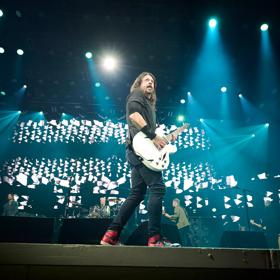 Lead singer and guitarist Dave Grohl on stage for the Foo Fighters in Gilford NH.