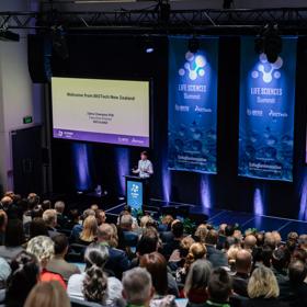 A presentation at the Life Science Summit at Shed 6 in Wellington.