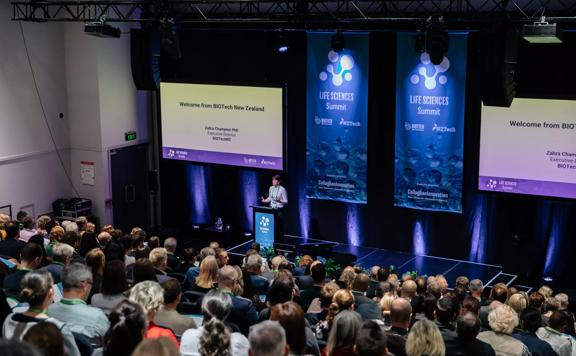 A presentation at the Life Science Summit at Shed 6 in Wellington.