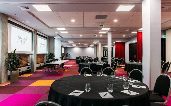 A conference room setup at Naumi Hotel, a four-star hotel located in Te Aro, Wellington.